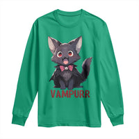 Halloween Black Vampire Cat Long Sleeve Shirt Vampurr Cute Kitty Lover - Wonder Print Shop