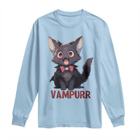 Halloween Black Vampire Cat Long Sleeve Shirt Vampurr Cute Kitty Lover - Wonder Print Shop