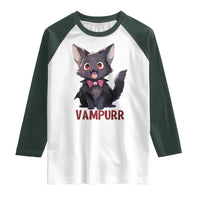 Halloween Black Vampire Cat Raglan Shirt Vampurr Cute Kitty Lover - Wonder Print Shop