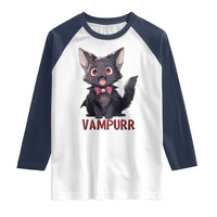 Halloween Black Vampire Cat Raglan Shirt Vampurr Cute Kitty Lover - Wonder Print Shop