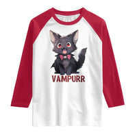 Halloween Black Vampire Cat Raglan Shirt Vampurr Cute Kitty Lover - Wonder Print Shop