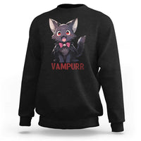 Halloween Black Vampire Cat Sweatshirt Vampurr Cute Kitty Lover - Wonder Print Shop