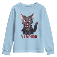 Halloween Black Vampire Cat Youth Sweatshirt Vampurr Cute Kitty Lover - Wonder Print Shop