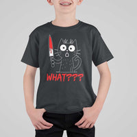 Black Cat Halloween T Shirt For Kid What Killer Kitten With Knife - Wonder Print Shop