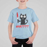 Black Cat Halloween T Shirt For Kid What Killer Kitten With Knife - Wonder Print Shop