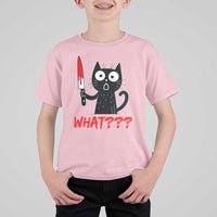 Black Cat Halloween T Shirt For Kid What Killer Kitten With Knife - Wonder Print Shop