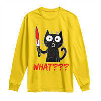 Black Cat Halloween Long Sleeve Shirt What Killer Kitten With Knife - Wonder Print Shop