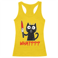 Black Cat Halloween Racerback Tank Top What Killer Kitten With Knife - Wonder Print Shop