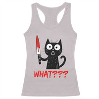 Black Cat Halloween Racerback Tank Top What Killer Kitten With Knife - Wonder Print Shop