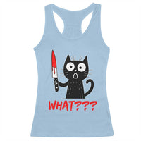 Black Cat Halloween Racerback Tank Top What Killer Kitten With Knife - Wonder Print Shop