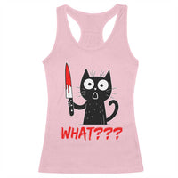 Black Cat Halloween Racerback Tank Top What Killer Kitten With Knife - Wonder Print Shop