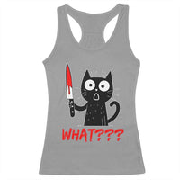Black Cat Halloween Racerback Tank Top What Killer Kitten With Knife - Wonder Print Shop
