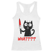 Black Cat Halloween Racerback Tank Top What Killer Kitten With Knife - Wonder Print Shop