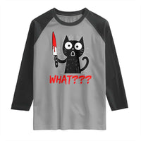 Black Cat Halloween Raglan Shirt What Killer Kitten With Knife - Wonder Print Shop