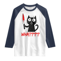 Black Cat Halloween Raglan Shirt What Killer Kitten With Knife - Wonder Print Shop