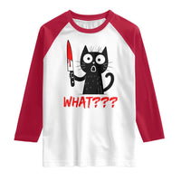Black Cat Halloween Raglan Shirt What Killer Kitten With Knife - Wonder Print Shop