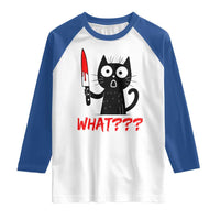 Black Cat Halloween Raglan Shirt What Killer Kitten With Knife - Wonder Print Shop