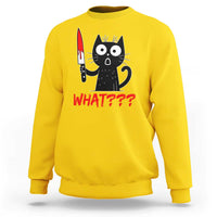Black Cat Halloween Sweatshirt What Killer Kitten With Knife - Wonder Print Shop
