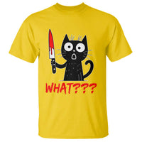 Black Cat Halloween T Shirt What Killer Kitten With Knife - Wonder Print Shop