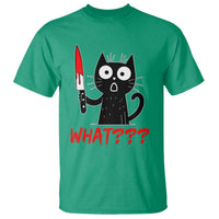 Black Cat Halloween T Shirt What Killer Kitten With Knife - Wonder Print Shop