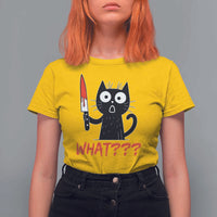 Black Cat Halloween T Shirt For Women What Killer Kitten With Knife - Wonder Print Shop