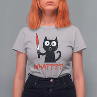 Black Cat Halloween T Shirt For Women What Killer Kitten With Knife - Wonder Print Shop