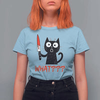 Black Cat Halloween T Shirt For Women What Killer Kitten With Knife - Wonder Print Shop