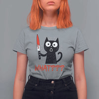 Black Cat Halloween T Shirt For Women What Killer Kitten With Knife - Wonder Print Shop