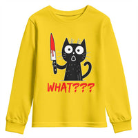 Black Cat Halloween Youth Sweatshirt What Killer Kitten With Knife - Wonder Print Shop
