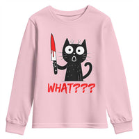 Black Cat Halloween Youth Sweatshirt What Killer Kitten With Knife - Wonder Print Shop