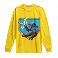 Funny Monkey Playing Baseball With Banana Long Sleeve Shirt Sport Humor Gift - Wonder Print Shop