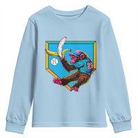 Funny Monkey Playing Baseball With Banana Youth Sweatshirt Sport Humor Gift - Wonder Print Shop