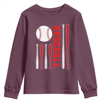 Patriotic Baseball American Flag Youth Sweatshirt Sports Lover Gift - Wonder Print Shop