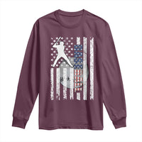 Patriotic Baseball Lover Long Sleeve Shirt USA American Flag Gift - Wonder Print Shop