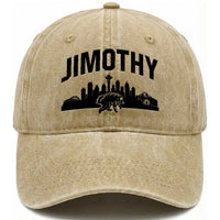 Jimothy The Raccoon Washed Cotton Baseball Cap Seattle Space Needle Mount Rainier Landscape Art