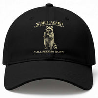 Funny Raccoon Coffee Drinker Baseball Cap Wish I Lacked Critical Thinking Skills
