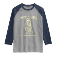 Funny Raccoon Coffee Drinker Raglan Shirt Wish I Lacked Critical Thinking Skills