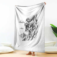 Funny Bigfoot Mountain Climber Throw Blanket Outdoor Hiking Adventure