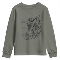 Funny Bigfoot Mountain Climber Youth Sweatshirt Outdoor Hiking Adventure