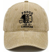 Proud Mom Of A Lineman Washed Cotton Baseball Cap Football Fan Gift For Women