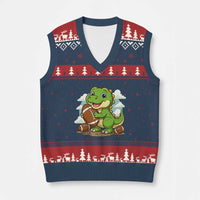 Cute Dinosaur Playing Football V-Neck Knit Sweater Vest Funny Kids Gift - Wonder Print Shop