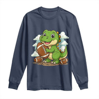 Cute Dinosaur Playing Football Long Sleeve Shirt Funny Kids Gift - Wonder Print Shop