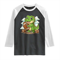 Cute Dinosaur Playing Football Raglan Shirt Funny Kids Gift - Wonder Print Shop
