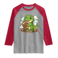 Cute Dinosaur Playing Football Raglan Shirt Funny Kids Gift - Wonder Print Shop
