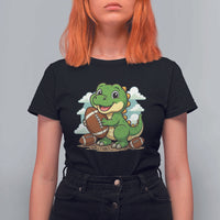Cute Dinosaur Playing Football T Shirt For Women Funny Kids Gift - Wonder Print Shop