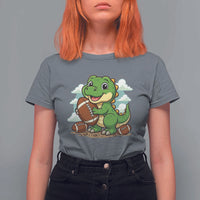 Cute Dinosaur Playing Football T Shirt For Women Funny Kids Gift - Wonder Print Shop