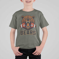 Football Player Gift T Shirt For Kid Fierce Bear Biting Ball - Wonder Print Shop