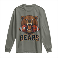 Football Player Gift Long Sleeve Shirt Fierce Bear Biting Ball - Wonder Print Shop