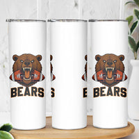 Football Player Gift Skinny Tumbler Fierce Bear Biting Ball - Wonder Print Shop