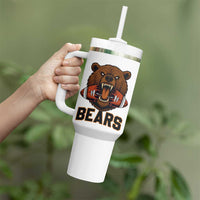 Football Player Gift Tumbler With Handle Fierce Bear Biting Ball - Wonder Print Shop